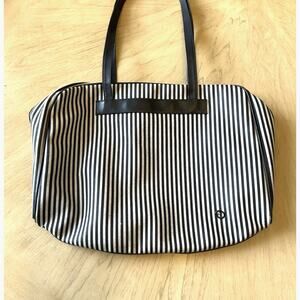 Vintage Black & Cream Stripped Large Oscar De la Renta Tote Shoulder Bag Large